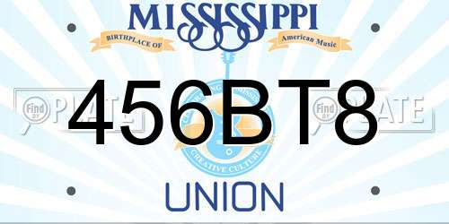 456BT8 Mississippi License Plate