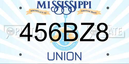 456BZ8 Mississippi License Plate