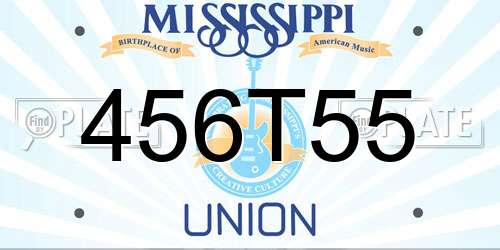 456T55 Mississippi License Plate