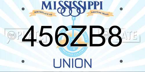 456ZB8 Mississippi License Plate