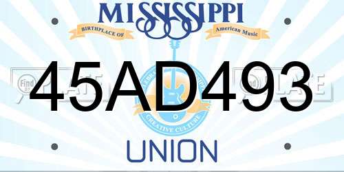 45AD493 Mississippi License Plate
