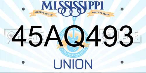 45AQ493 Mississippi License Plate