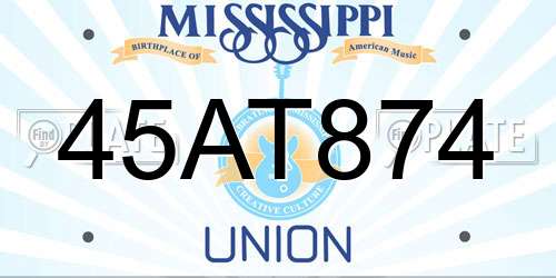 45AT874 Mississippi License Plate