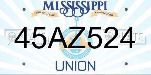 45AZ524 Mississippi License Plate