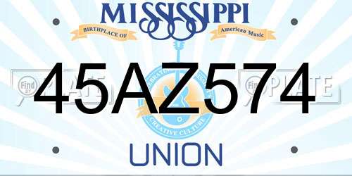 45AZ574 Mississippi License Plate
