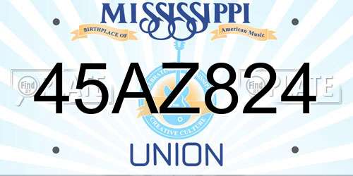 45AZ824 Mississippi License Plate