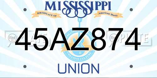 45AZ874 Mississippi License Plate