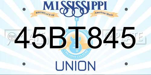 45BT845 Mississippi License Plate