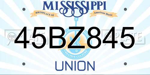 45BZ845 Mississippi License Plate