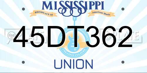 45DT362 Mississippi License Plate