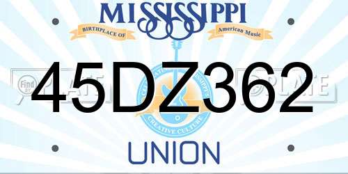 45DZ362 Mississippi License Plate