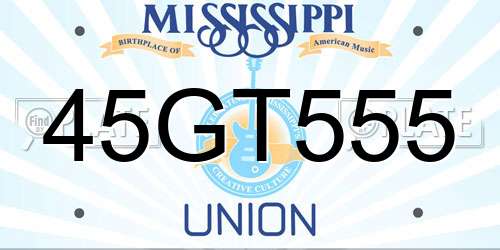 45GT555 Mississippi License Plate