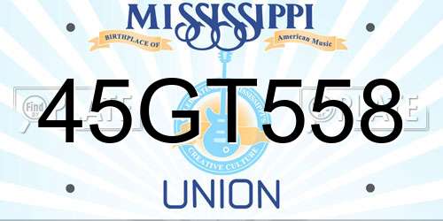 45GT558 Mississippi License Plate