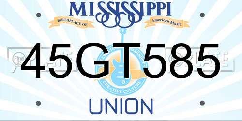 45GT585 Mississippi License Plate