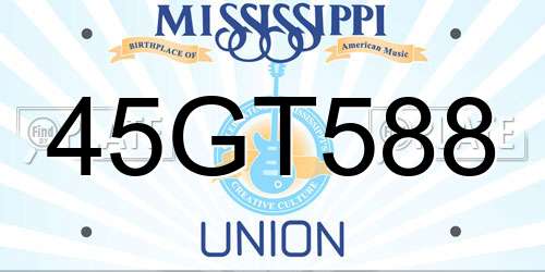 45GT588 Mississippi License Plate