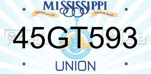 45GT593 Mississippi License Plate