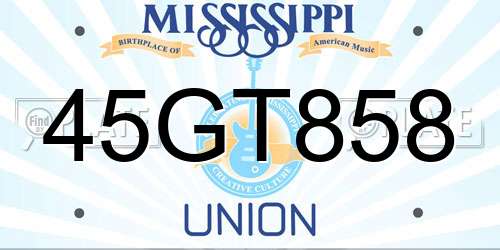 45GT858 Mississippi License Plate