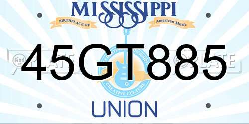 45GT885 Mississippi License Plate