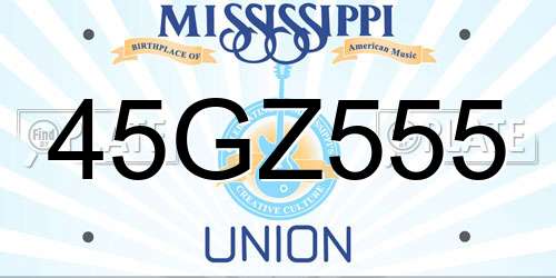 45GZ555 Mississippi License Plate