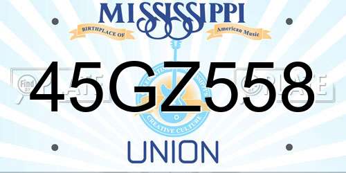 45GZ558 Mississippi License Plate