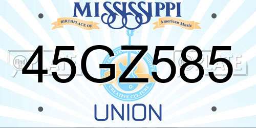 45GZ585 Mississippi License Plate
