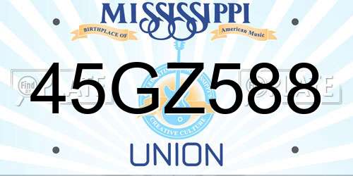 45GZ588 Mississippi License Plate