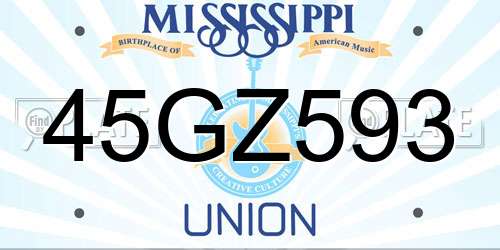 45GZ593 Mississippi License Plate