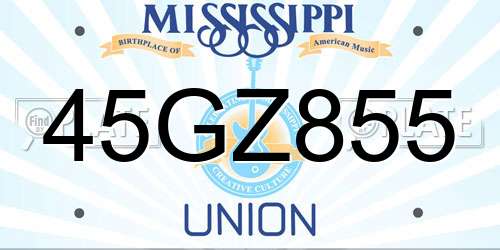 45GZ855 Mississippi License Plate