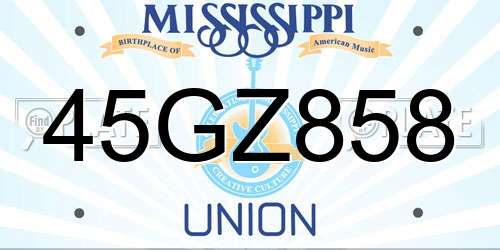 45GZ858 Mississippi License Plate