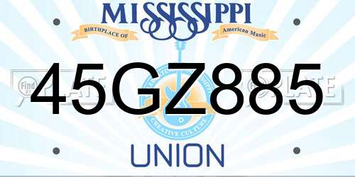 45GZ885 Mississippi License Plate