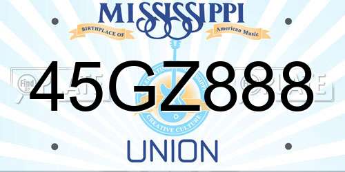 45GZ888 Mississippi License Plate