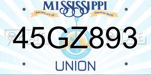 45GZ893 Mississippi License Plate