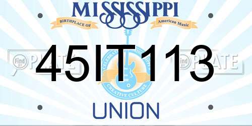 45IT113 Mississippi License Plate