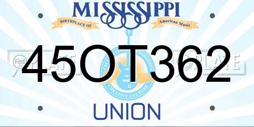 45OT362 Mississippi License Plate