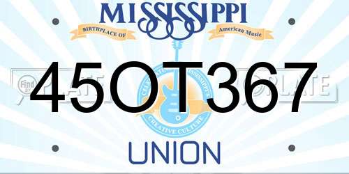 45OT367 Mississippi License Plate