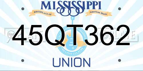 45QT362 Mississippi License Plate