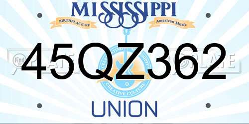 45QZ362 Mississippi License Plate
