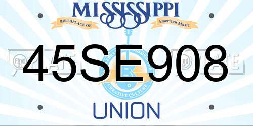 45SE908 Mississippi License Plate