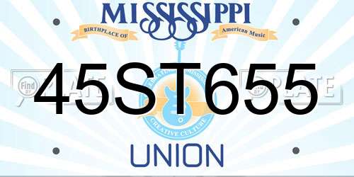 45ST655 Mississippi License Plate