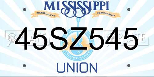 45SZ545 Mississippi License Plate