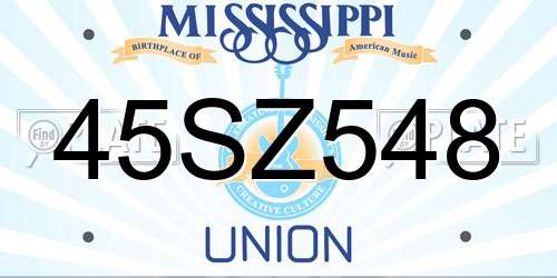 45SZ548 Mississippi License Plate
