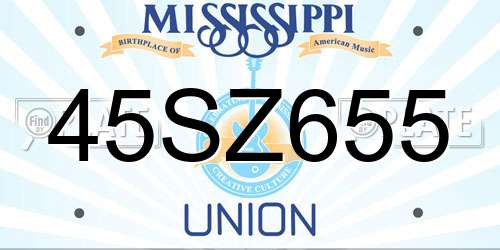 45SZ655 Mississippi License Plate