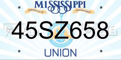 45SZ658 Mississippi License Plate