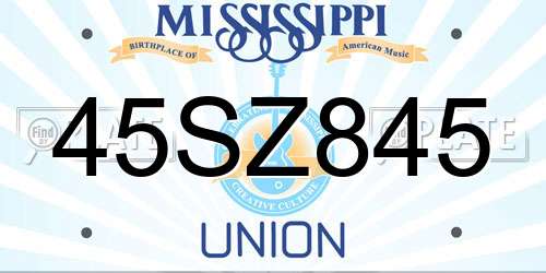 45SZ845 Mississippi License Plate
