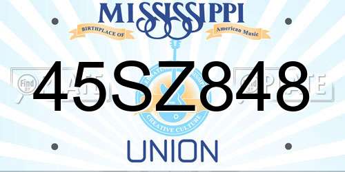 45SZ848 Mississippi License Plate