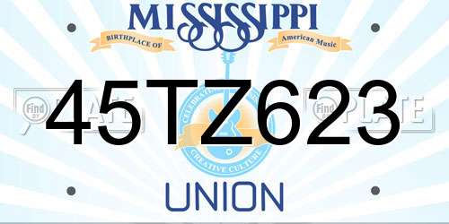 45TZ623 Mississippi License Plate