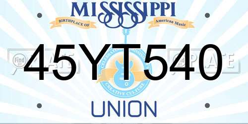 45YT540 Mississippi License Plate