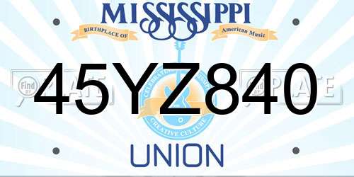 45YZ840 Mississippi License Plate
