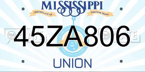 45ZA806 Mississippi License Plate