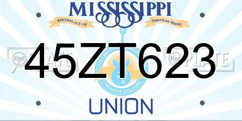 45ZT623 Mississippi License Plate